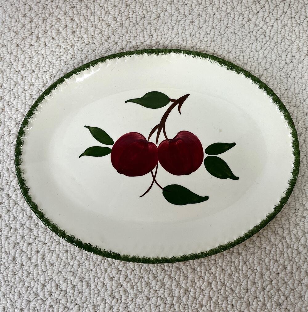 Quaker Apple Oval Platter Blue Ridge Southern Pottery Red Green Candlewick VTG 1